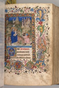 Heures de Charles le Noble, roi de Navarre 1361-1425 : fol. 88r, Fuite en Égypte Vêpres, vers 1 - Master of the Brussels Initials and Associates