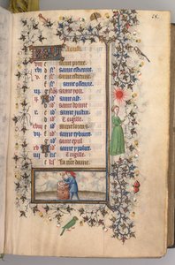 Heures de Charles le Noble, roi de Navarre 1361-1425 : fol. 8r, août, vers 1405 - Master of the Brussels Initials and Associates