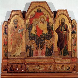 Triptyque du couronnement de la Vierge avec les saints Pierre et Paul