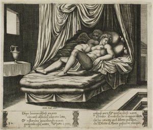 Cupidon et Psyché ensemble dans le lit nuptial - Master of the Die
