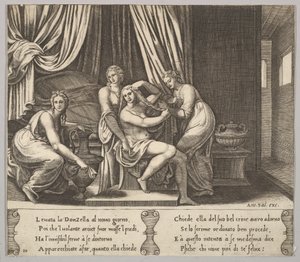 Planche 10 : nymphes aidant Psyché à coiffer ses cheveux, de 
