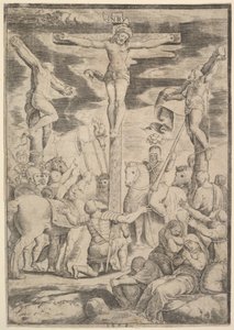 La conversion du centurion qui ouvre les bras devant le Christ sur la croix, 1532