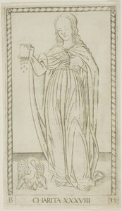 Charité, planche 38 de Génies et Vertus - Master of the E Series Tarocchi