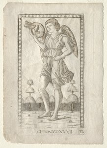 Génie du Temps de la série Tarocchi, série B : Principes cosmiques et vertus, #32, avant 1467 - Master of the E Series Tarocchi
