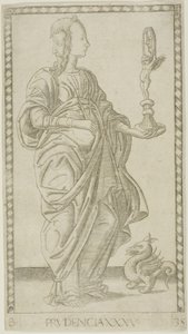 Prudence, planche 35 de Génies et Vertus - Master of the E Series Tarocchi
