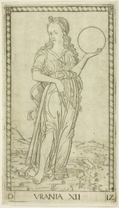 Urania, planche douze de Apollon et les Muses - Master of the E Series Tarocchi