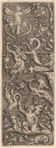 Ornement avec un Cupidon, un Satyre et des figures grotesques