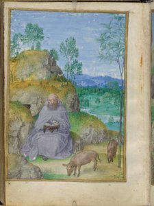 Saint Antoine abbé au désert, miniature des Heures Emerson-White. - Master of the Houghton Miniatures