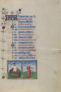 Page du calendrier pour septembre ; Faire du vin ; Balance - Master of the Lee Hours