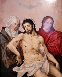 Le corps de Jésus tenu par Marie et Jean