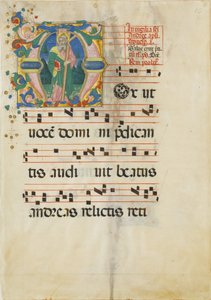 Feuille de manuscrit avec la fête de Saint André dans une initiale M ..., seconde moitié du XVe siècle - Master of the Riccardiana Lactantius
