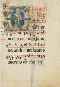 Feuille de manuscrit avec la fête de Saint André dans une initiale M..., seconde moitié du 15e siècle - Master of the Riccardiana Lactantius