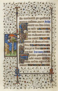 Ms 62 f.132v Figure ailée dans un arbre avec un livre transpercé par une épée, des 