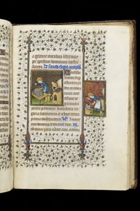 Ms 62 f.215r St. Éloi fabriquant un sanctuaire; St. Éloi à une enclume, d