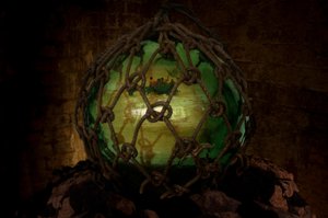 Asylum, 2001 (verre, corde, eau, rochers, DVD et projection vidéo)