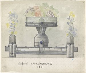 Conception pour un centre de table en argent, décoré de fleurs et de fruits - Mathieu Lauweriks