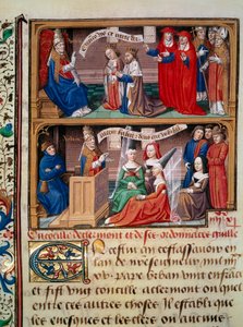 Représentation du Concile de Clermont en 1095 présidé par le pape Urbain II prêchant la première croisade. Miniature tirée du manuscrit « Speculum historiale » (Le Miroir historial) de Vincent de Beauvais