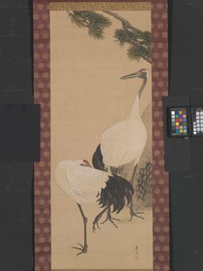 Grues, bambou et pin, période Edo - Matsumura Keibun
