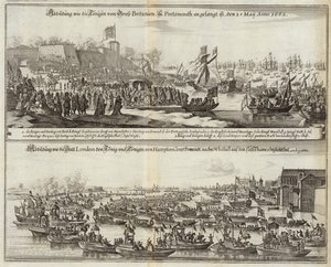 Foules rassemblées pour les Royals en Grande-Bretagne en 1662 - Mattaus the Younger Merian