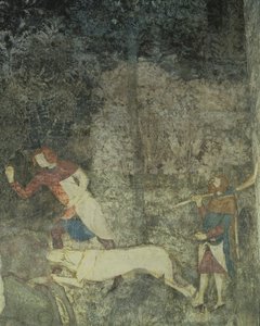Hommes chassant avec des chiens (détail du schéma décoratif de La Chambre du Cerf) - Matteo Giovanetti