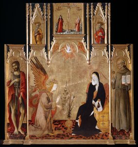 Annonciation avec les Saints Jean-Baptiste, Bernardin de Sienne; Crucifixion, Saints Pierre et Paul - Matteo di Giovanni