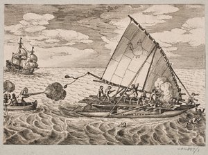 Les Hollandais capturent un navire avec des indigènes et des enfants - Matthäus Merian d.Æ.