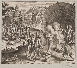 Dans la maison du roi Pamukes, ils ont commencé cette cérémonie - Matthäus Merian d.Æ.