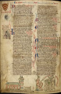 Royal 14C VII, f.138v Abbaye de Westminster et le sanctuaire de Saint-Édouard; à droite, le pape Innocent IV au concile de Lyon, illustration de 
