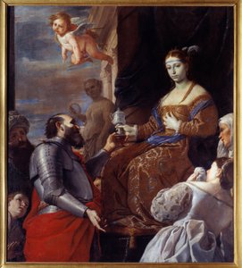Sophonisbe (235-203 av. J.-C.) prenant le poison. Massinissa a empoisonné sa femme Sophonisbe, reine de Numidie, plutôt que de la livrer à Rome. Peinture par Mattia Preti (1613-1699) - Mattia Preti