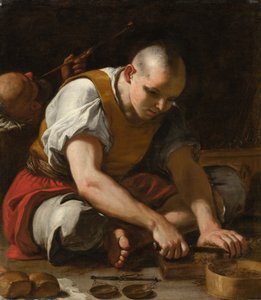 Un homme en train de couper du tabac - Mattia Preti