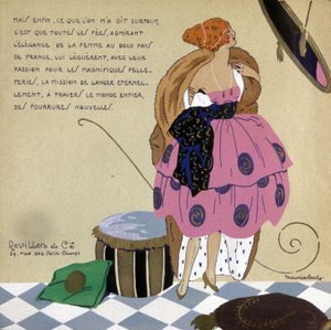 Femme devant son miroir, publicité pour les fourrures Revillon, c. 1920-1930 (illustration)