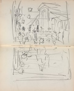 Carnet de croquis italien : Pont avec des figures (page 209 & 210) - Maurice Brazil Prendergast