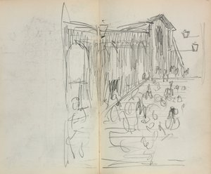 Carnet de croquis italien : Pont avec figures, pages 95 et 96, 1898-1899 - Maurice Brazil Prendergast