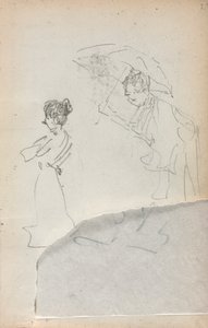 Carnet de croquis italien : Femme debout de profil et homme avec un parapluie page 2 - Maurice Brazil Prendergast