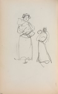 Carnet de croquis italien : Deux femmes debout tenant des nourrissons (page 140) - Maurice Brazil Prendergast