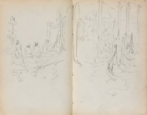 Carnet de croquis italien : Vue du port vénitien pages 31 et 32, 1898-1899 - Maurice Brazil Prendergast
