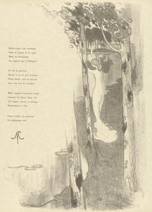 Illustration avec femme nue debout entre des arbres près d