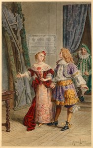 Les coulisses de Scapin, Armande, Baron et Molière (illustration) - Maurice Leloir