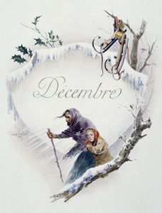 Décembre "La Chanson du mois" par Jérôme Doucet, illustration - Maurice Leloir, éd. Reims 1904. L. Michaud - Maurice Leloir