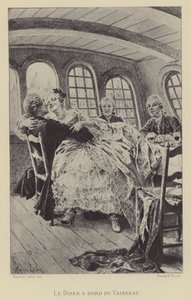 Dîner à bord du navire (gravure) - Maurice Leloir