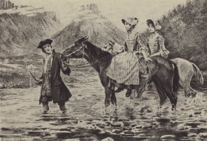 Jean-Jacques Rousseau aidant deux jeunes femmes à traverser un ruisseau - Maurice Leloir