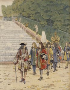 Louis XIV et Samuel Bernard à Marly, visite des jardins - Maurice Leloir
