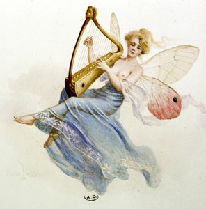 Musique : fée jouant de la harpe. Dans « La chanson du mois » par Jérôme Doucet - Maurice Leloir