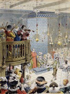 Le bal à la cour (sous Louis XIII) - dans "Richelieu" par Maurice Leloir. - Maurice Leloir