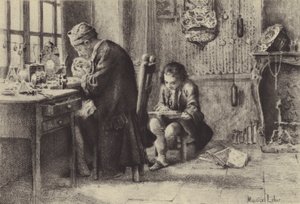 Le jeune Jean-Jacques Rousseau lisant pendant que son père travaille - Maurice Leloir