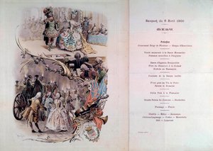 Menu de mariage avec illustration de Maurice Leloir (1851-1940) de bals en costumes et scènes galantes, 6/04/1900 - Maurice Leloir
