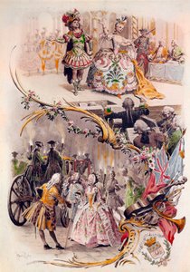 Menu de mariage avec illustration de Maurice Leloir (1851-1940) de bals en costumes et scènes galantes, 6/04/1900 - Maurice Leloir