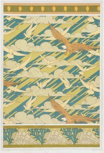 Conceptions pour bordure de papier peint "Punaise de courge", Papier peint avec aigles et pigeons; et bordure de papier peint avec coquillages et algues, de 