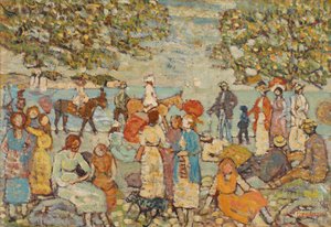 Scène de plage avec des ânes (ou des mules)