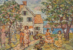 Plage et deux maisons - Maurice Prendergast